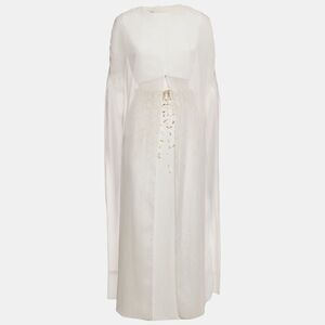 Anatomi White Crepe Embellished Long Top And Skirt Set S